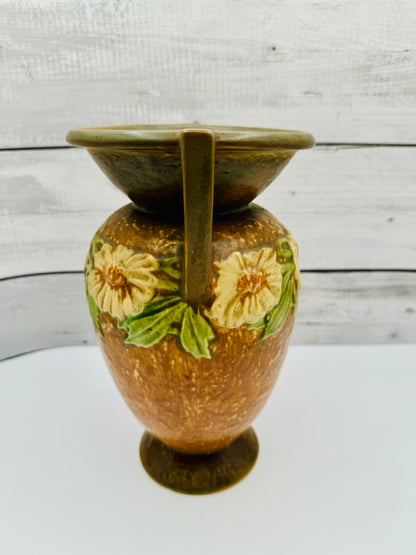 Antique / Vintage Roseville Pottery "Dahlrose" Vase in Terra Cotta, Green, and Yellow circa 1920s, Arts and Crafts Pottery