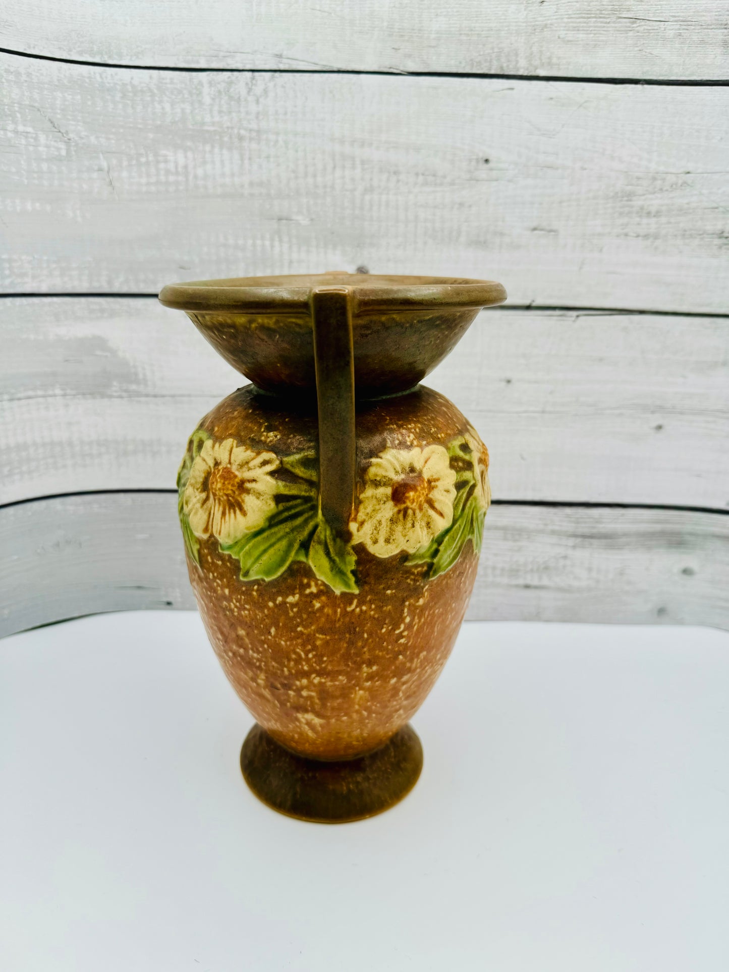 Antique / Vintage Roseville Pottery "Dahlrose" Vase in Terra Cotta, Green, and Yellow circa 1920s, Arts and Crafts Pottery