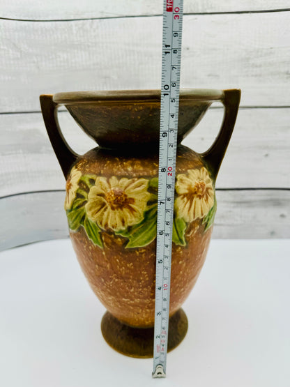 Antique / Vintage Roseville Pottery "Dahlrose" Vase in Terra Cotta, Green, and Yellow circa 1920s, Arts and Crafts Pottery