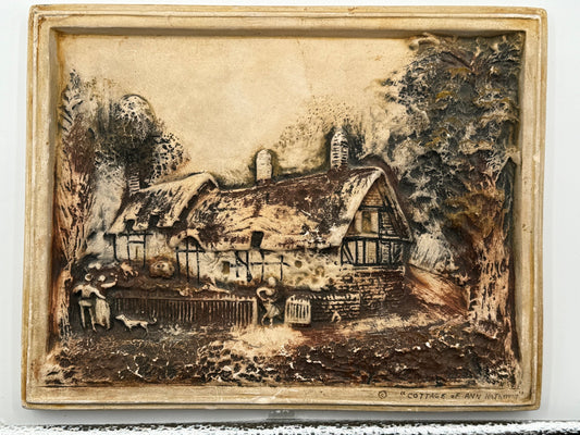 Vintage Antiqued “Cottage of Ann Hathaway,” 3D Chalkware Wall Hanging Plaque, Cottagecore, Light Academia, Gallery Wall