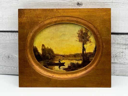 Vintage Framed Art Print of Boatman on a Pond (Batelier sur l’étang) in Ville-d’Avray by Corot, Golden Hour, Vintage Art, Gallery Wall