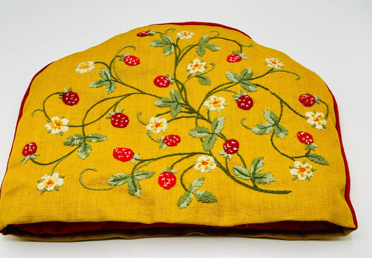 Vintage Handmade Strawberry Crewel Work Toaster Cover (2 Slice), Yellow Toaster Cover, Strawberry Toaster Cover, Vintage Kitchen