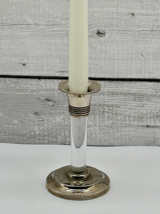 Vintage MCM Silver and Lucite Candlestick, Single Candle Holder, Vintage Silver Decor