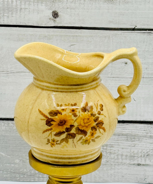 Vintage McCoy Pottery Pitcher / Vase with Yellow Roses and Sunflowers, Autumn and Fall Decor, Vintage Stoneware Pitcher